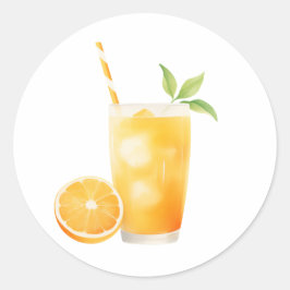 Akvarell apelsinjuice runt klistermärke