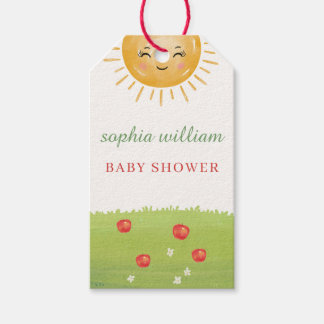 Akvarell Äppelträdgård Baby Shower Presentetikett