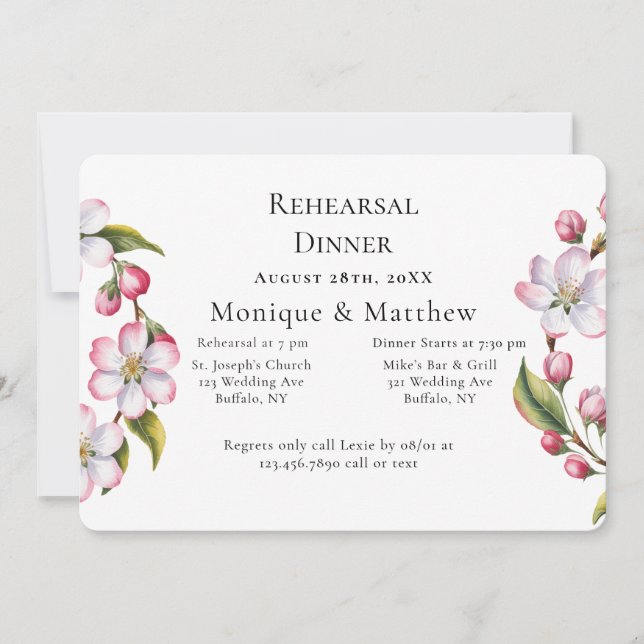 Akvarell Äpple Körsbärsblom Rehearsal Dinner Inbjudningar (Framsida)