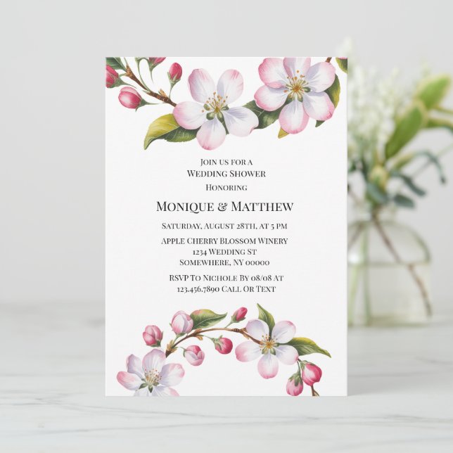 Akvarell Äpple Körsbärsblomning Bröllopsdusch Inbjudningar (Stående Fram)