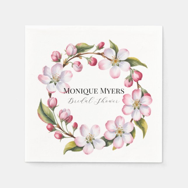 Akvarell Äpple Körsbärsblomning Bröllopsdusch Pappersservett (Framsidan)