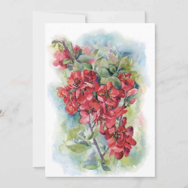 Akvarell äpple kvittens blomma blommor träd bröllo inbjudningar (Framsida)