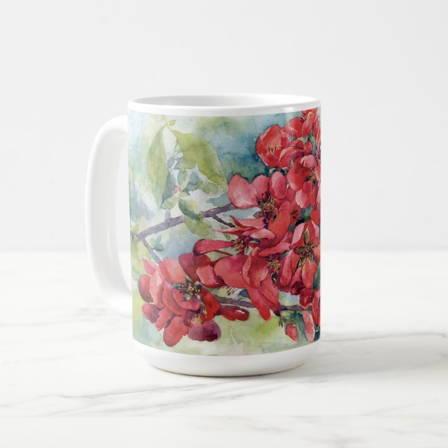 Akvarell äpple kvittens blomma blommor träd bröllo kaffemugg (Framsida vänster)