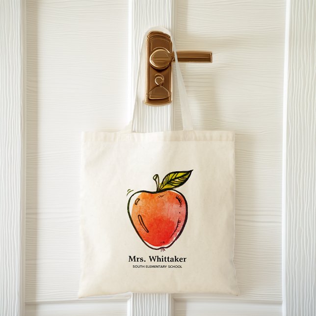 Akvarell Apple Personlig Lärare Tygkasse (Watercolor Apple Personalized Teacher Tote Bag)