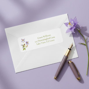 Akvarell Aquilegia med Hummingbird-adress Returadress Etikett