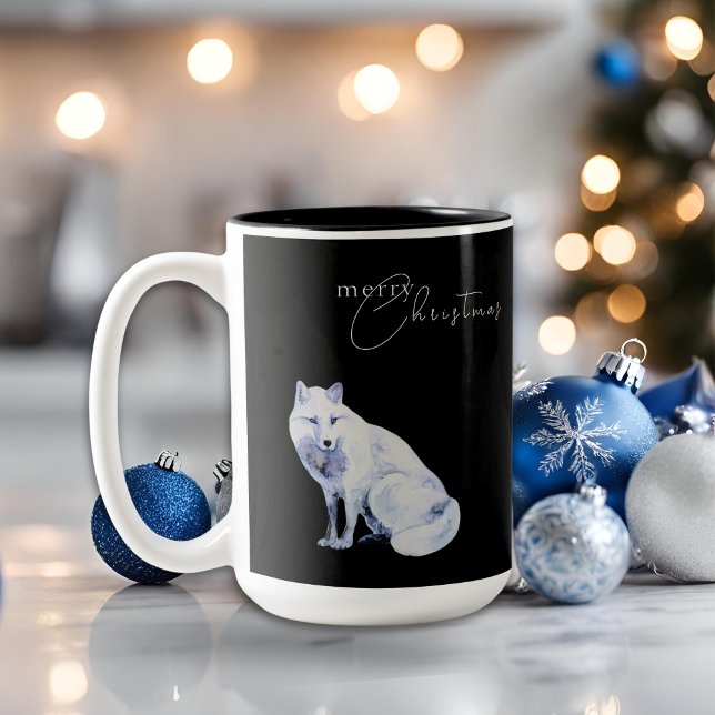 Akvarell Arktisk Räv God Jul Svart Två-Tonad Mugg (Skapare uppladdad)