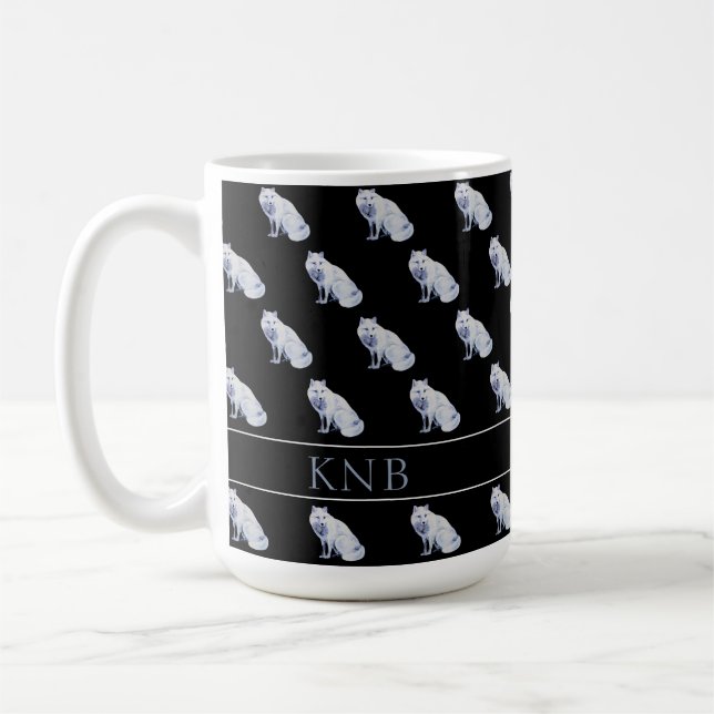 Akvarell Arktisk Räv Jul Mönogram Kaffemugg (Vänster)