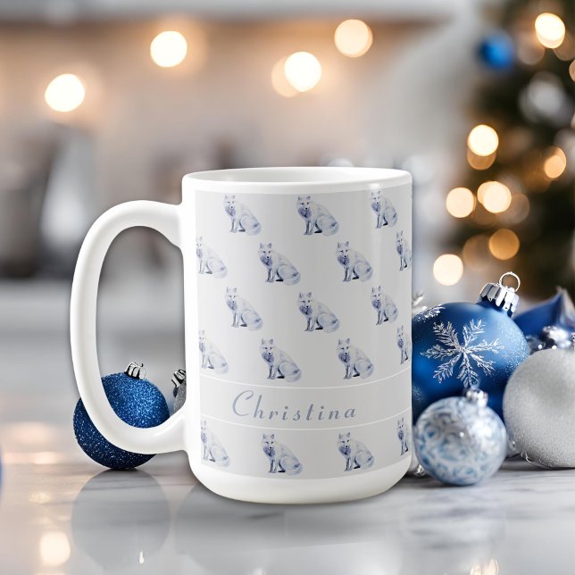 Akvarell Arktisk Räv Julmönster Anpassa Kaffemugg (Skapare uppladdad)