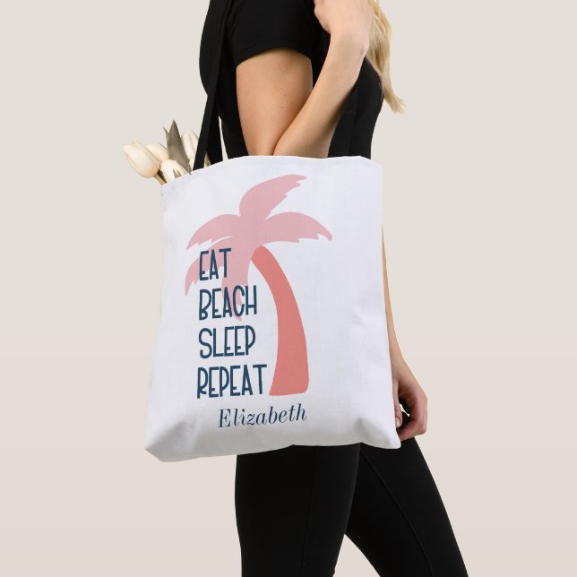 Akvarell Ät Strand Sov Upprepa Palmträd Totebag  Tygkasse (Närbild)