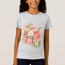 Akvarell Åter till skolan Flickor T-Shirt | Rosa r