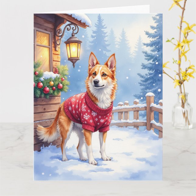 Akvarell Australian Cattle Dog Rustik Krans Kort (Gul blomma)