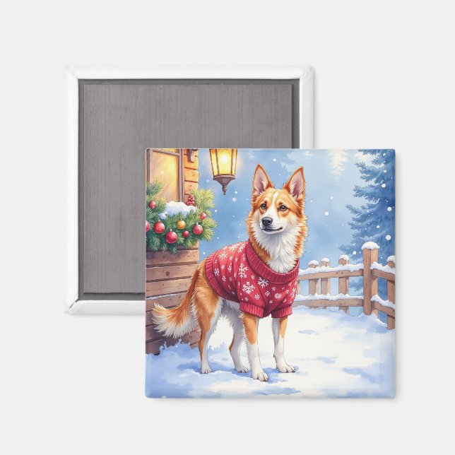 Akvarell Australian Cattle Dog Rustik Krans Magnet (Front/Back)