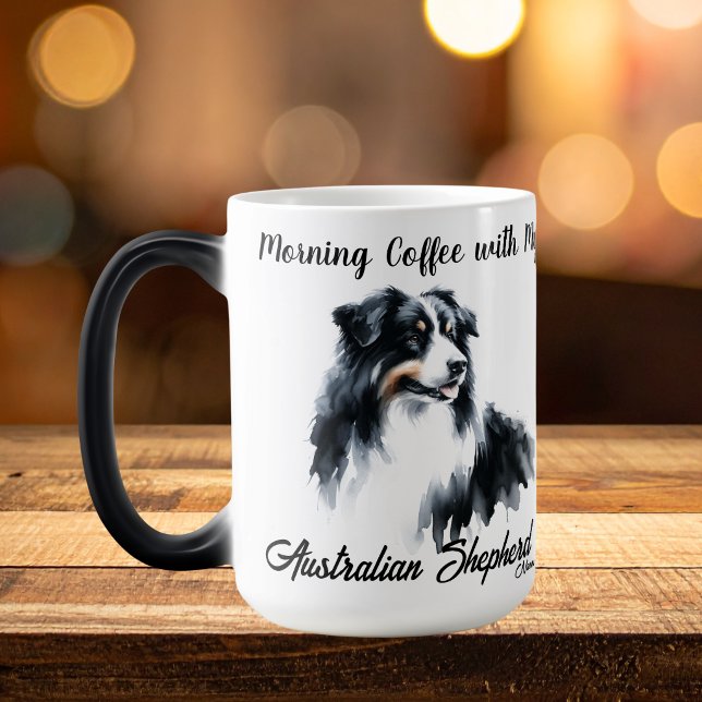 Akvarell  Australian Shepherd Magisk Mugg (Personalize this elegant design)