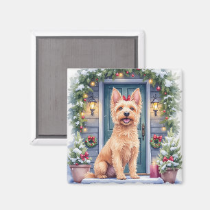 Akvarell Australian Silky Terrier Snöig Tröskel Magnet