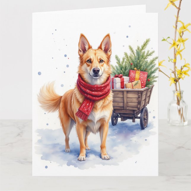 Akvarell australisk stumpy tail cattle dog kort (Gul blomma)