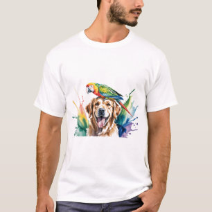 Akvarell av Ara och en Golden retriever T Shirt