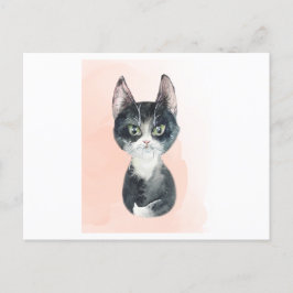 Akvarell av en luddig rolig katt vykort