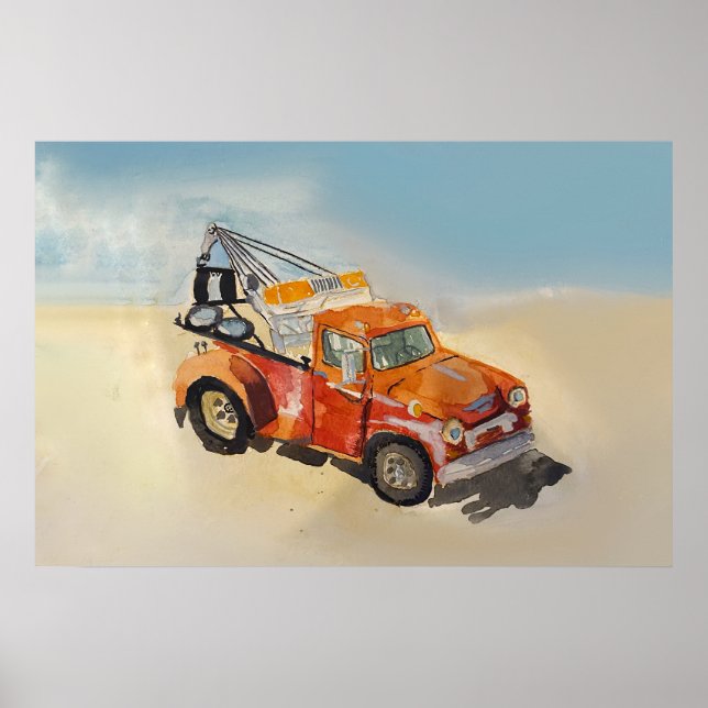 Akvarell av en orange rostig bogserbil poster (Framsidan)