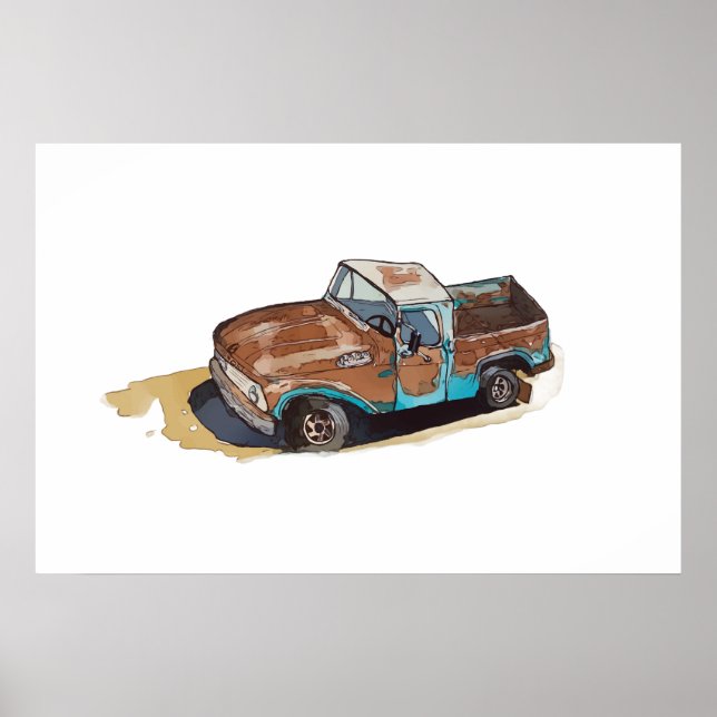 Akvarell av en rostig gammal pickup poster (Framsidan)