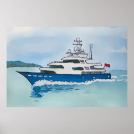 Akvarell av en superlyx yacht poster
