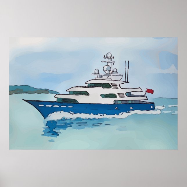 Akvarell av en superlyx yacht poster (Framsidan)