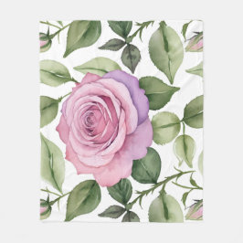 Akvarell av rosa och lavendelrosor fleecefilt