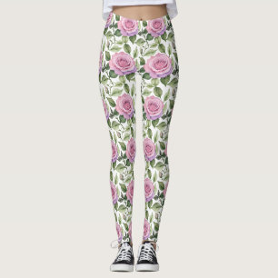 Akvarell av rosa och lavendelrosor leggings
