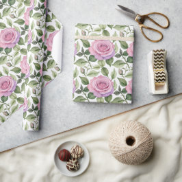 Akvarell av rosa och lavendelrosor presentpapper