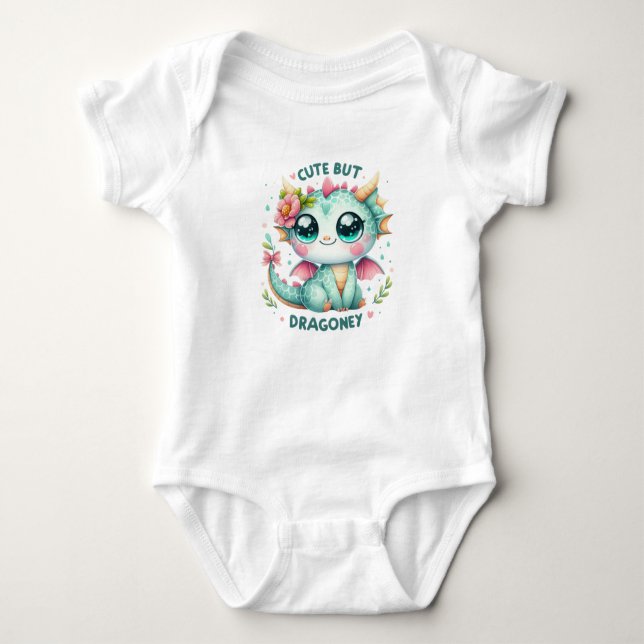 Akvarell baby drakon söt men drak-liknande blommig t shirt (Framsida)