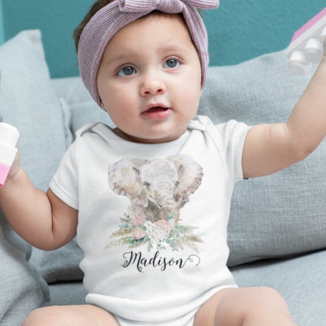 Akvarell Baby Elefant Tropisk Boho T Shirt (Skapare uppladdad)