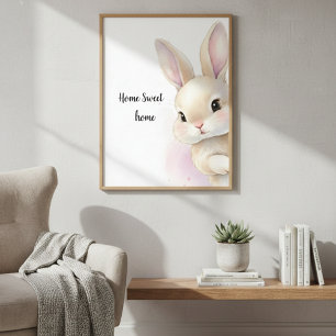 Akvarell Baby Kanin Unge Nursery Blommig Skog Poster