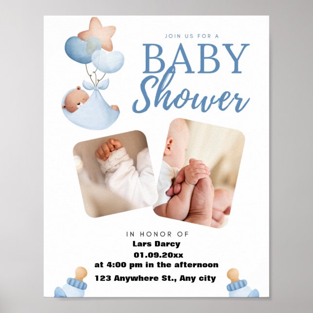 akvarell baby shower inbjudan poster (Framsidan)