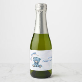 Akvarell baby shower pojke blå teddybjörn