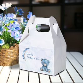 Akvarell baby shower pojke blå teddybjörn presentaskar