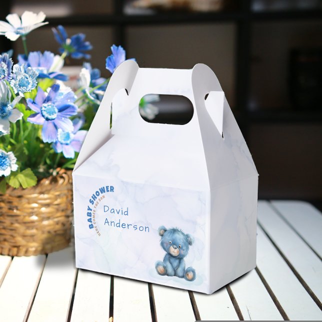Akvarell baby shower pojke blå teddybjörn presentaskar (Skapare uppladdad)