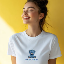 Akvarell baby shower pojke blå teddybjörn t shirt