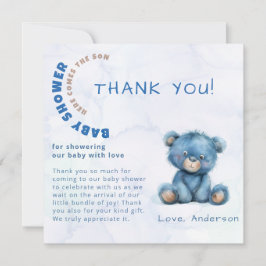 Akvarell baby shower pojke blöjlotteri tack kort