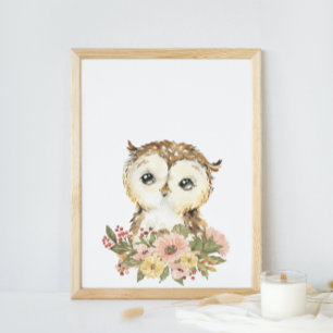 Akvarell Baby Uggle Barn Rum Poster
