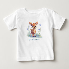 Akvarell Babyhjort Blå Blommor Baby T-Shirt