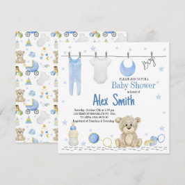 Akvarell babypojke inbjudningar