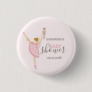 Akvarell Ballerina Nötknäppare Rosa Baby Shower Knapp