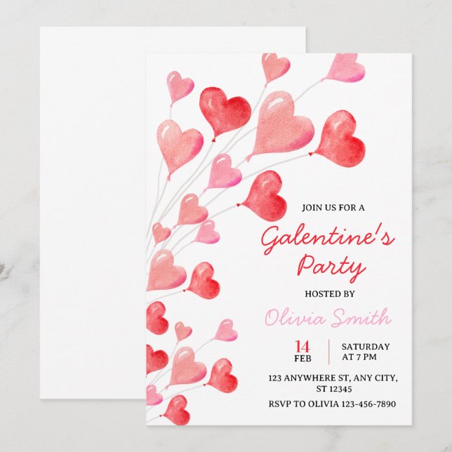 AKVARELL  BALLOONER GALENTINES DAGS FEST  INBJUDNINGAR (Fram/baksida)