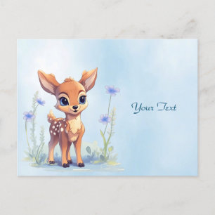 Akvarell Bambi Blå Blommor Julkort Vykort