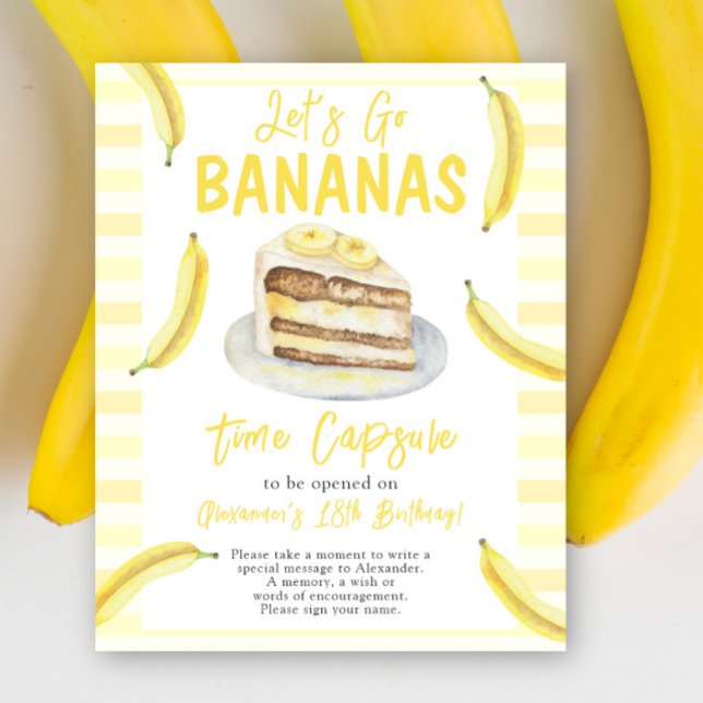 Akvarell Banan Tårta Tids Kapsel 1-årsdag Poster (Skapare uppladdad)