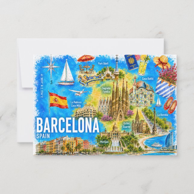Akvarell Barcelona Spanien Sagrada Landmark Inbjudningar (Framsida)