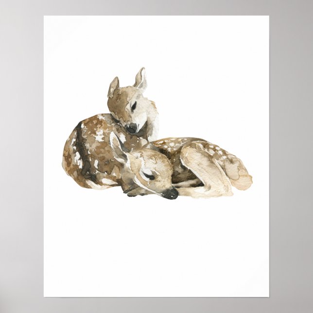 Akvarell Barnfawn Förlossningsrum Nursery Poster (Framsidan)