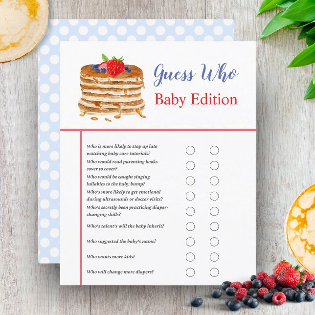 Akvarell Bärpannkaka Blå Gingham Bebisshower (Indulge in a charming Watercolor Berry Pancake Blue Gingham Baby Shower, blending sweetness.)