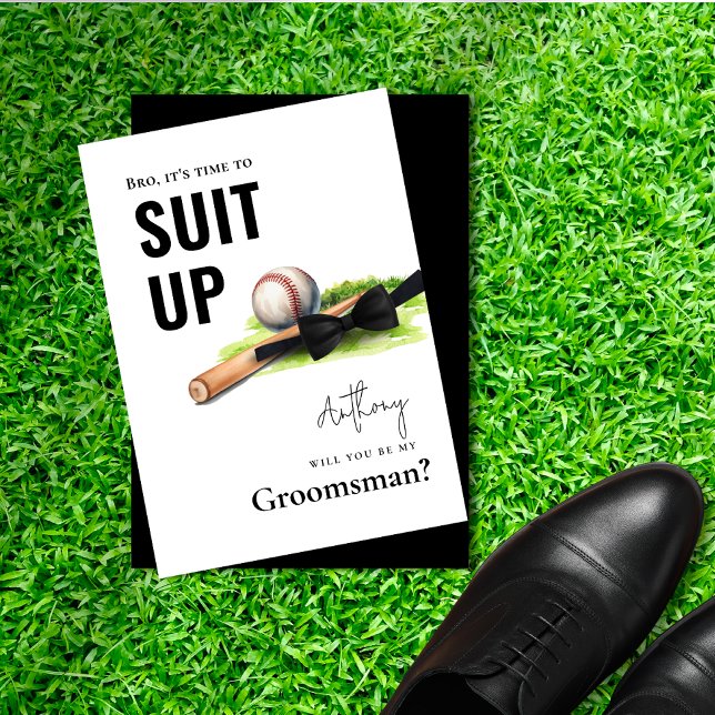 Akvarell Basebollträ Smoking Anständigt Bröllopsgä Inbjudningar (Watercolor Baseball Bat Tuxedo Suit Up Groomsman Invitation )