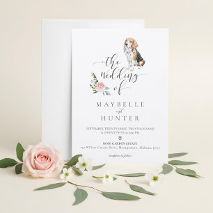 Akvarell Beagle Hund Husdjur & Blommig Rosa Ros Inbjudningar