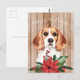 Akvarell Beagle & Julbukett  Vykort